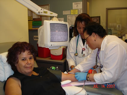 Irene's sister, Jane Smalley, donating platelets at UCSF