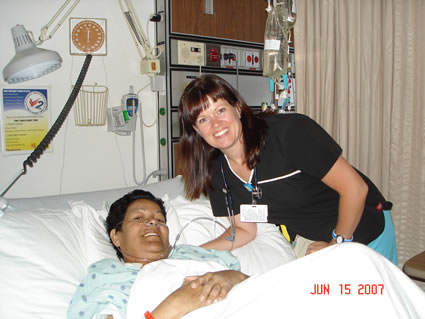 Irene and Gabrielle, her attending RN, after the transplant is complete