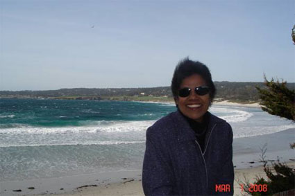 A windy day on the beach near Carmel; her hair is definitely growing back
